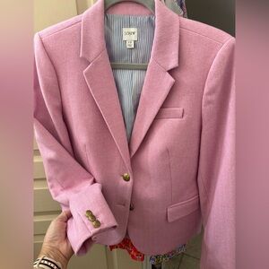 J. Crew Pink Herringbone Blazer with Gold Buttons